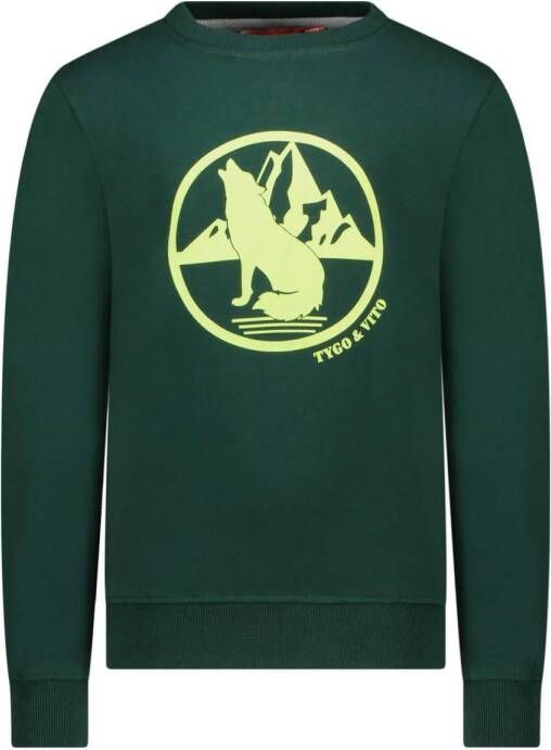 TYGO & vito sweater Senne met printopdruk donkergroen Jongens Stretchkatoen (duurzaam) Ronde hals 104