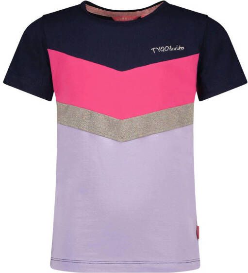 TYGO & vito T-shirt donkerblauw roze lila