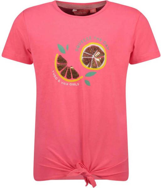 TYGO & vito T-shirt met all over print felroze Meisjes Stretchkatoen (duurzaam) Ronde hals 134 140