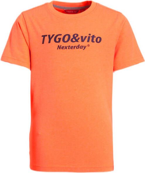 TYGO & vito T-shirt met logo oranje Jongens Stretchkatoen Ronde hals Logo 110 116