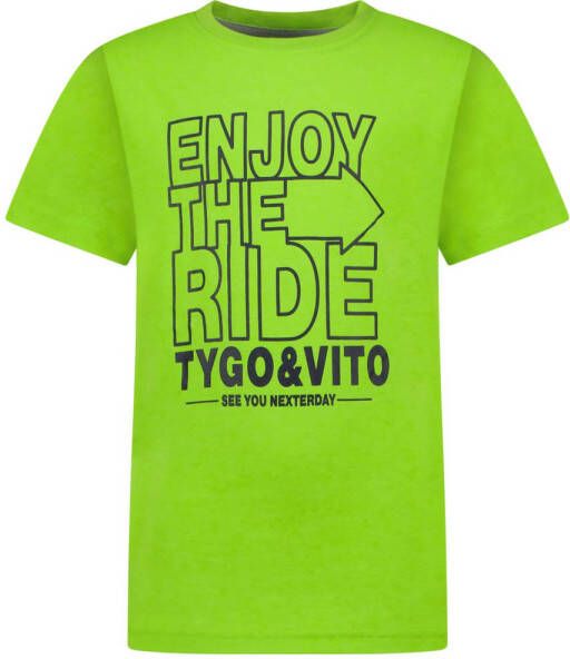 TYGO & vito T-shirt met printopdruk felgroen Jongens Stretchkatoen (duurzaam) Ronde hals 134 140