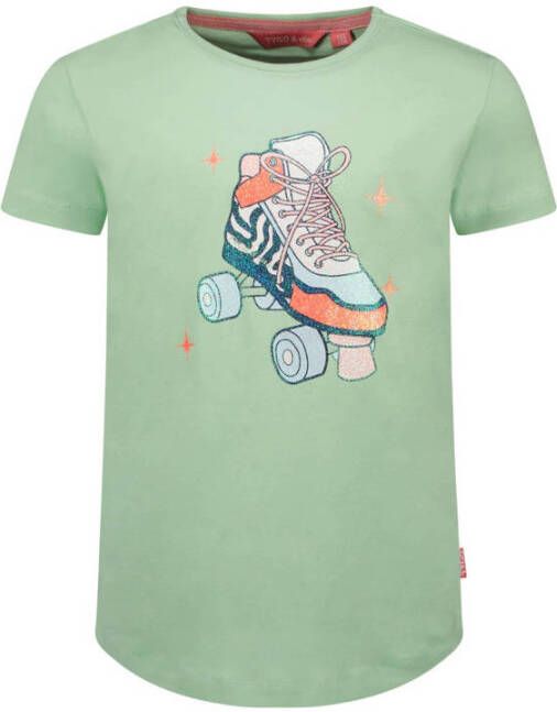 TYGO & vito T-shirt met printopdruk mintgroen Meisjes Stretchkatoen Ronde hals 92