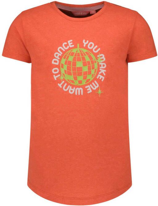 TYGO & vito T-shirt met printopdruk oranje Meisjes Polyester Ronde hals 110 116