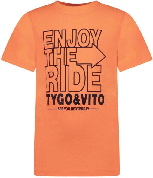 TYGO & vito T-shirt met printopdruk oranje Jongens Stretchkatoen (duurzaam) Ronde hals 134 140