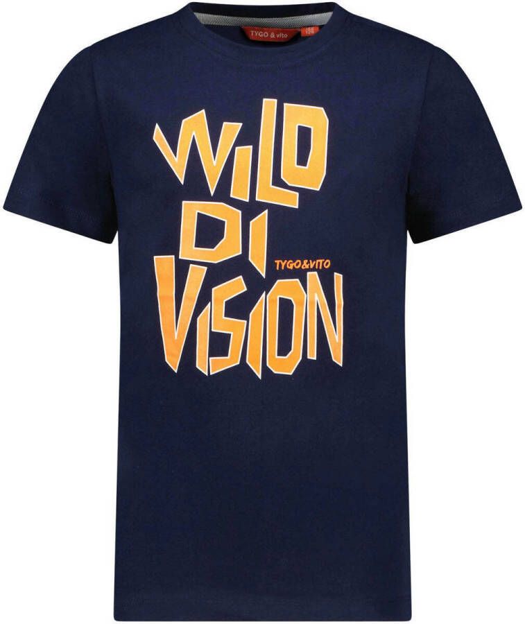 TYGO & vito T-shirt met tekst donkerblauw oranje