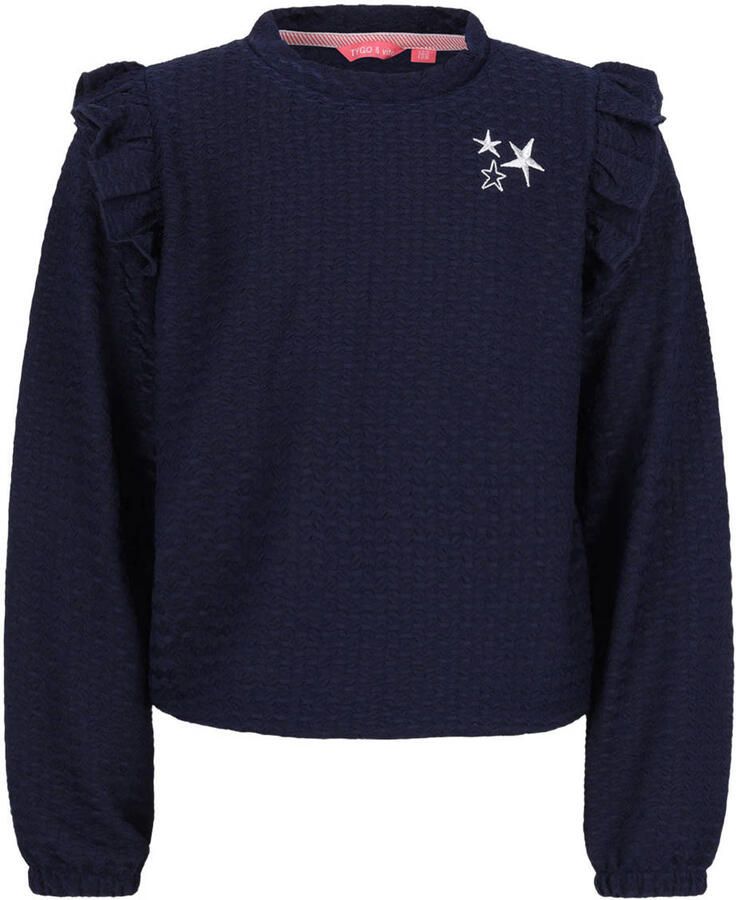 TYGO & vito blousetop met ruches donkerblauw
