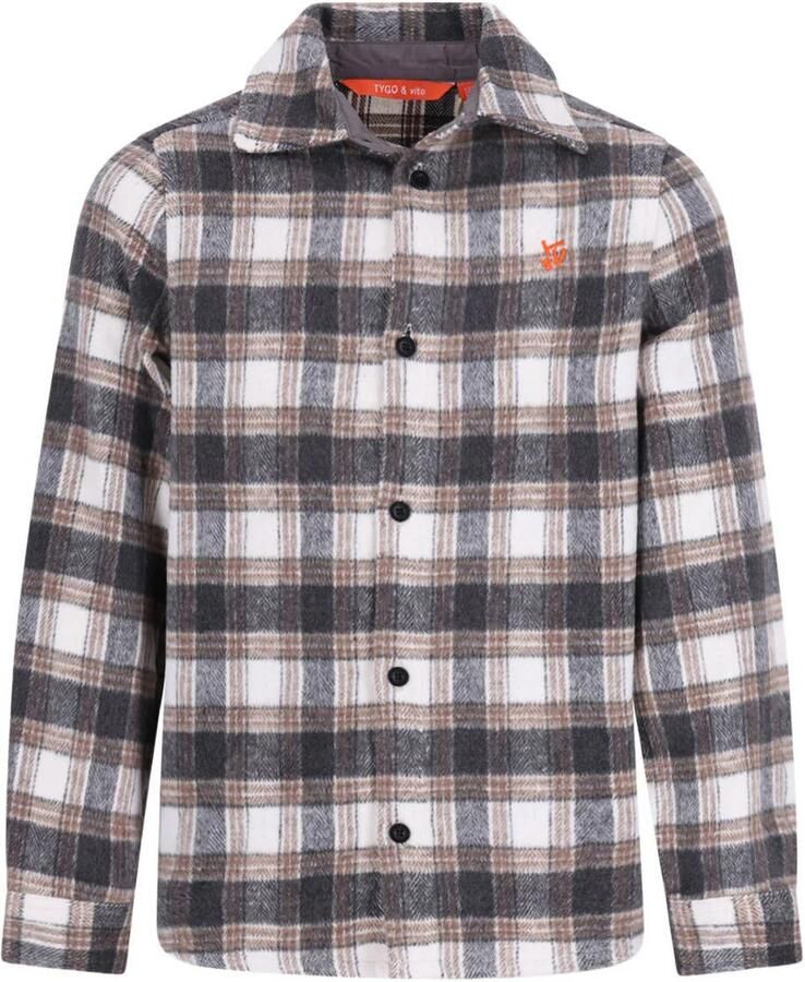 TYGO & vito flanel geruit casual overhemd beige grijs bruin Ruit maat 122-128