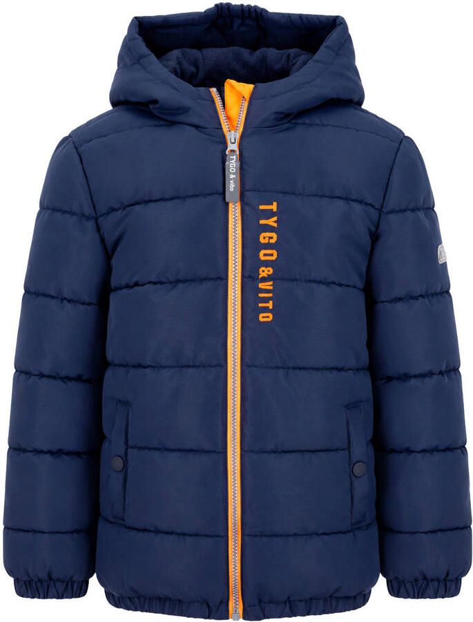 TYGO & vito gewatteerde winterjas met logo donkerblauw