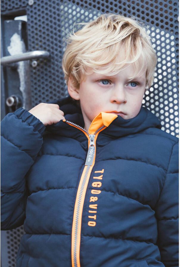 TYGO & vito gewatteerde winterjas met logo donkerblauw - Foto 2