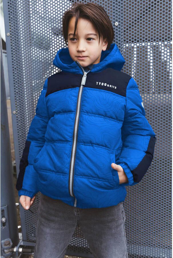 TYGO & vito gewatteerde winterjas met print blauw - Foto 2