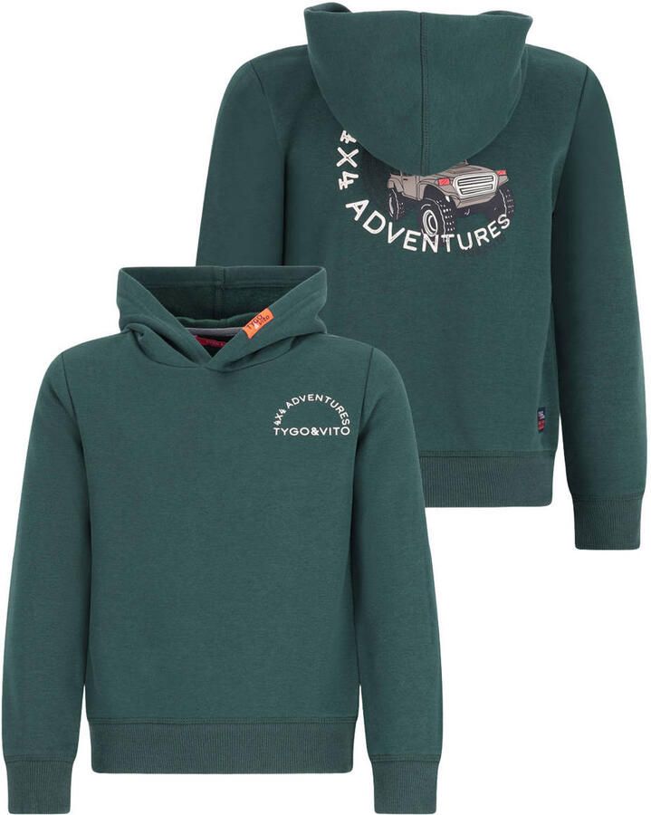 TYGO & vito hoodie met backprint donkergroen - Foto 2