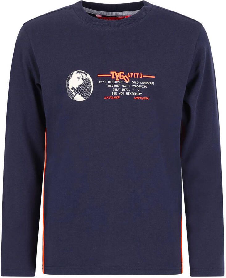 TYGO & vito jersey rechtvallende longsleeve met print donkerblauw Printopdruk maat 134-140