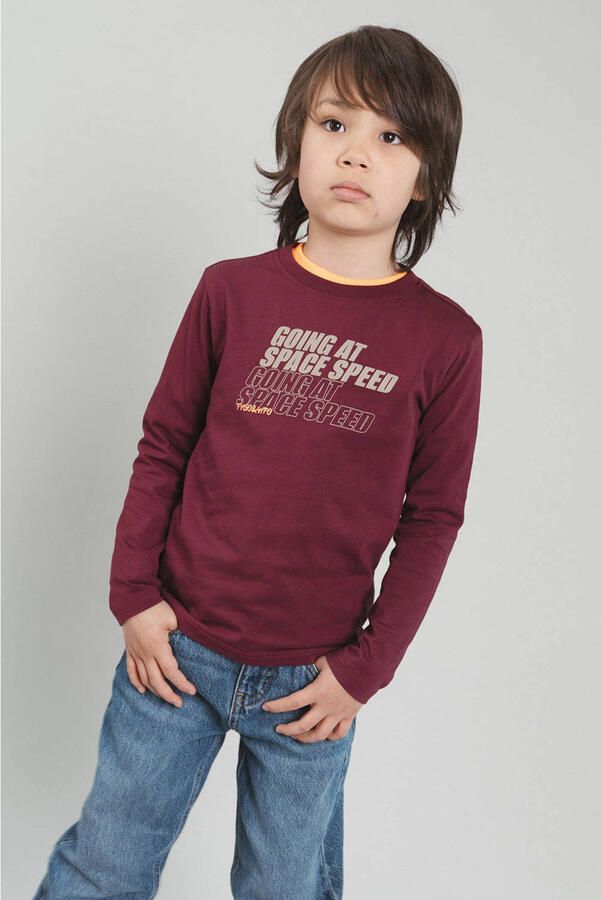 TYGO & vito jersey rechtvallende longsleeve met print donkerrood Printopdruk maat 110-116
