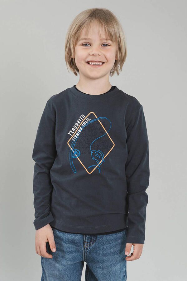 TYGO & vito jersey rechtvallende longsleeve met print Grijs Printopdruk maat 134-140