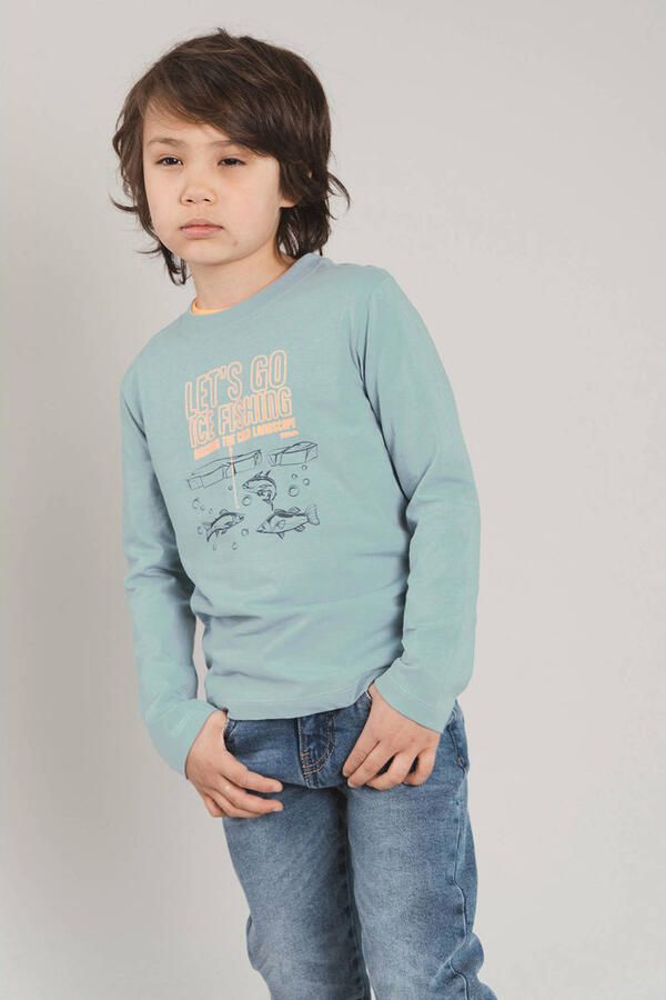 TYGO & vito jersey rechtvallende longsleeve met print lichtblauw