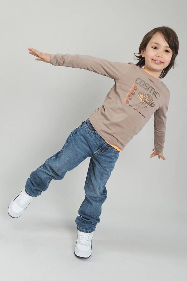 TYGO & vito jersey rechtvallende longsleeve met print zand Beige Printopdruk maat 146-152