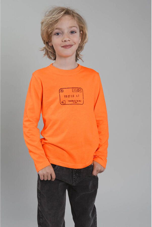 TYGO & vito longsleeve met print oranje Jongens Jersey Ronde hals Printopdruk maat 110-116