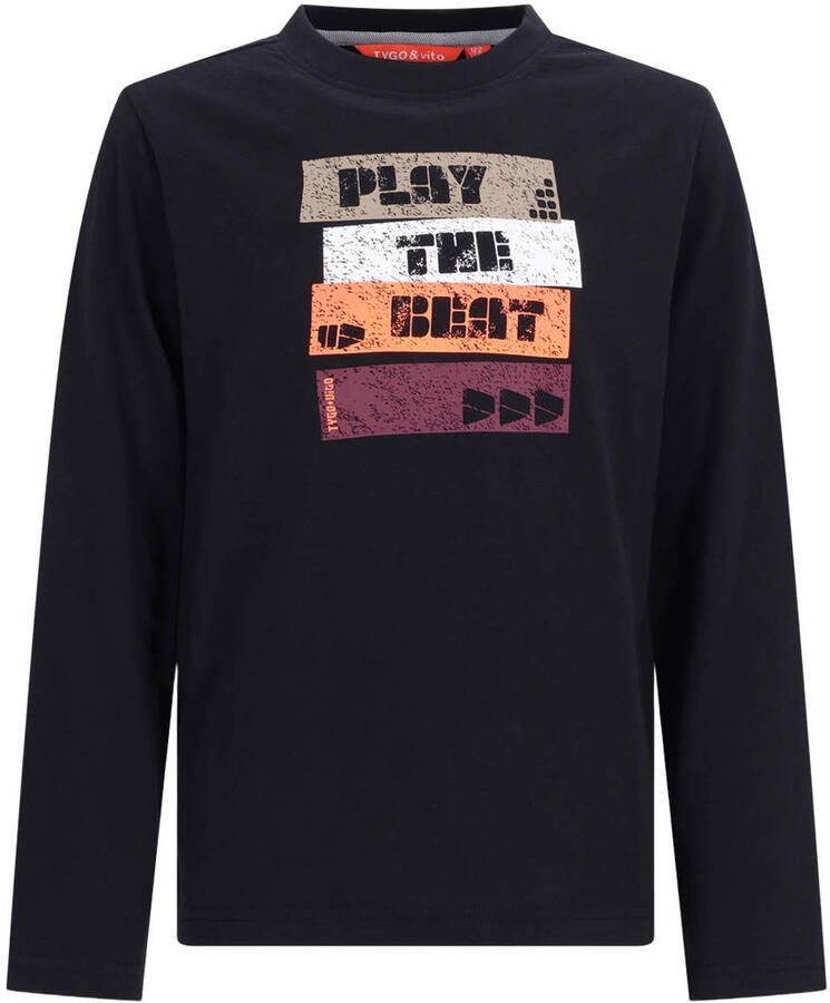 TYGO & vito longsleeve met print zwart Jongens Katoen Ronde hals Printopdruk maat 122-128