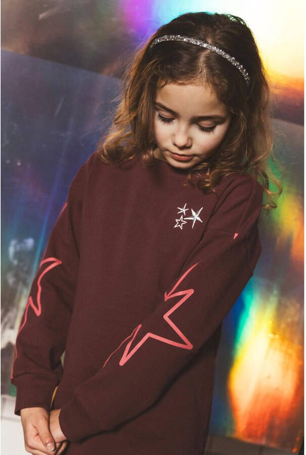 TYGO & vito midi sweatjurk met sterren donkerrood - Foto 3