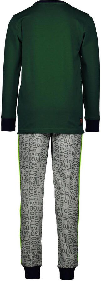 TYGO & vito pyjama met logo donkergroen grijs melange Jongens Katoen Ronde hals 110 116 - Foto 1