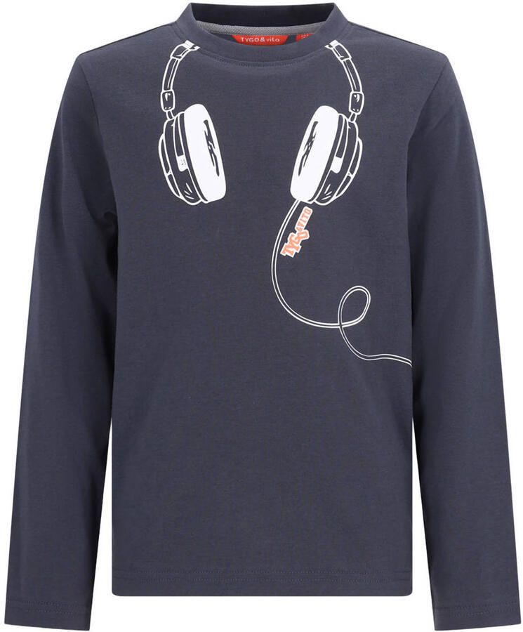 TYGO & vito rechtvallende longsleeve met print antraciet Grijs Jongens Katoen Ronde hals maat 122-128