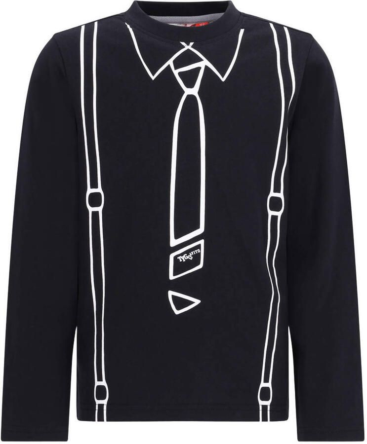TYGO & vito rechtvallende longsleeve met print zwart Jongens Katoen Ronde hals maat 134-140