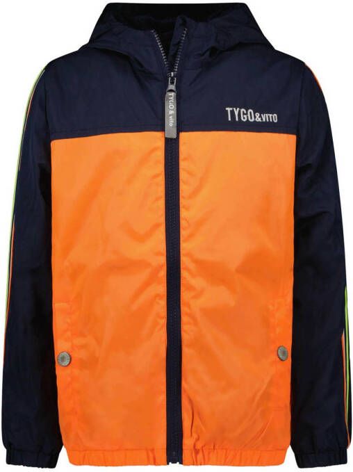 TYGO & vito zomerjas van gerecycled polyester oranje donkerblauw Jongens Gerecycled polyester (duurzaam) Capuchon 110 116