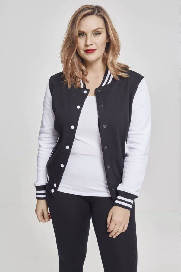 Urban Classics Curvy baseball jacket met contrastbies zwart wit