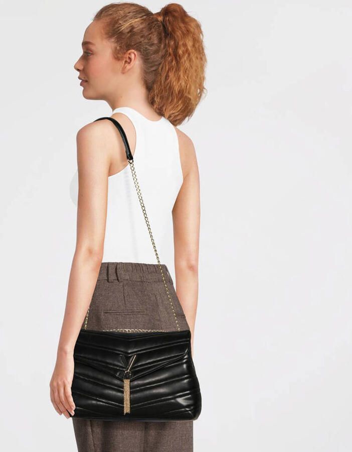 Valentino by Mario Valentino Zwarte Crossbody Tas met Ketting en Meerdere Compartimenten Black Dames