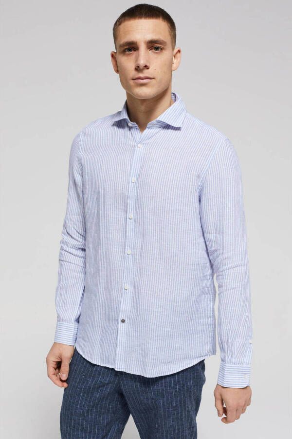 Van Gils gemêleerd linnen regular fit overhemd grey blue