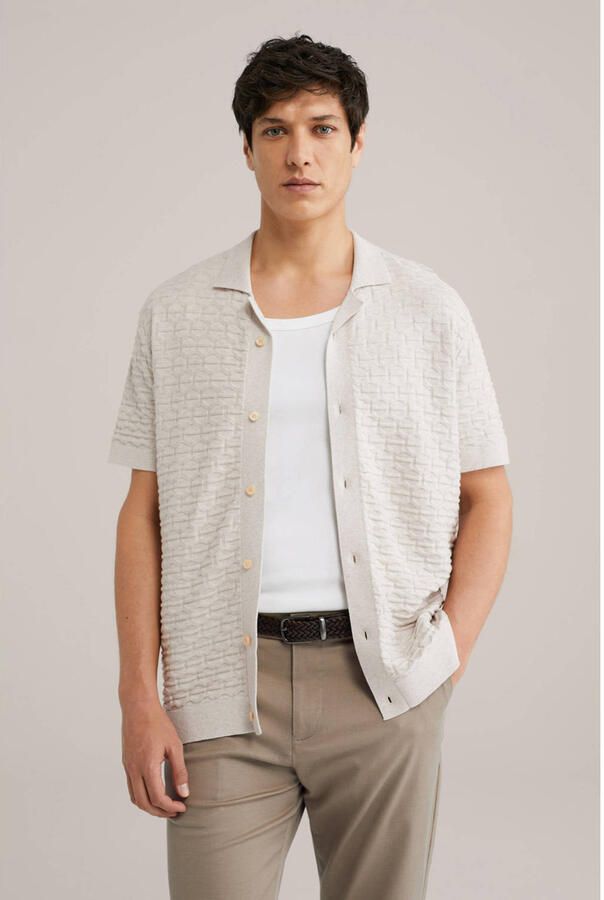 Van Gils casual overhemd fijn gebreid taupe