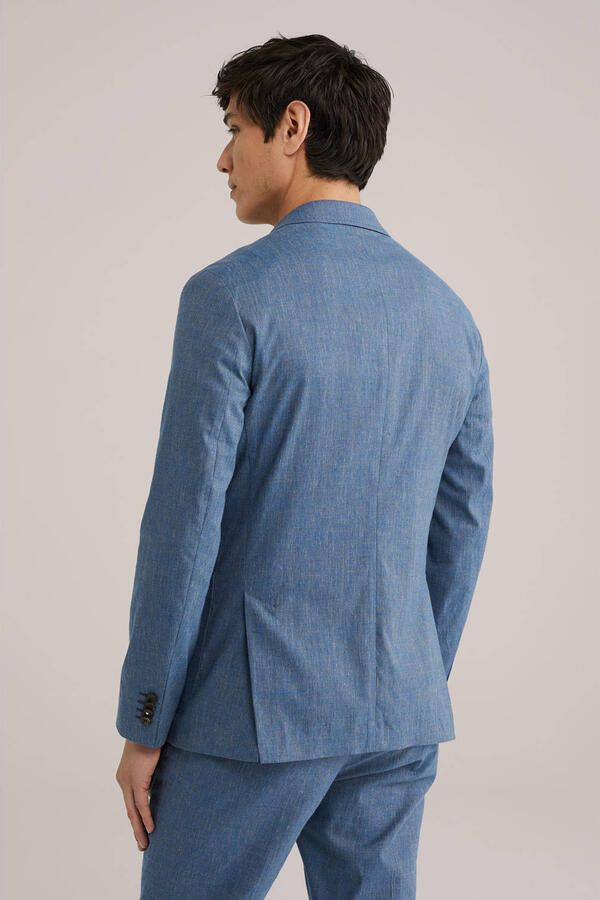 WE Fashion gemêleerd slim fit colbert met linnen blauw - Foto 3