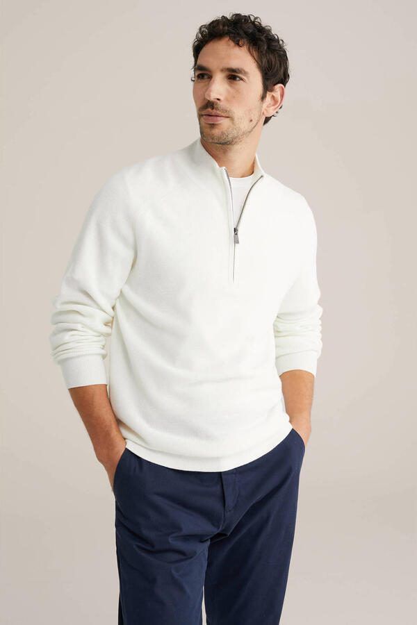 WE Fashion trui met wol gebreid wit