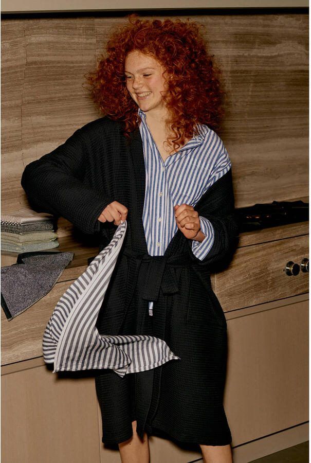 Vandyck unisex badjas Biarritz met wafelstructuur donkerblauw - Foto 2