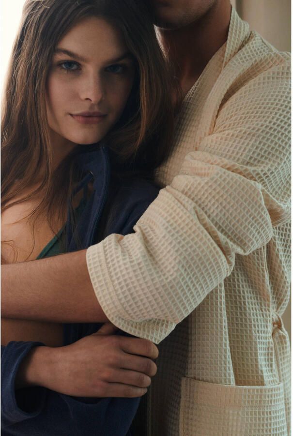 Vandyck unisex badjas Biarritz met wafelstructuur ecru - Foto 3