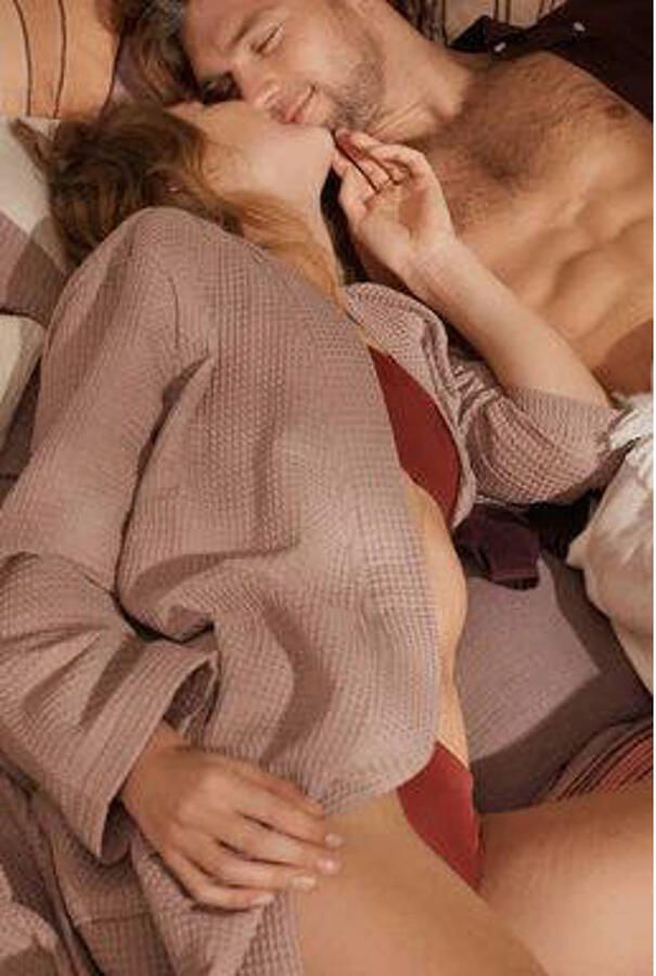 Vandyck unisex badjas Biarritz met wafelstructuur oudroze - Foto 3