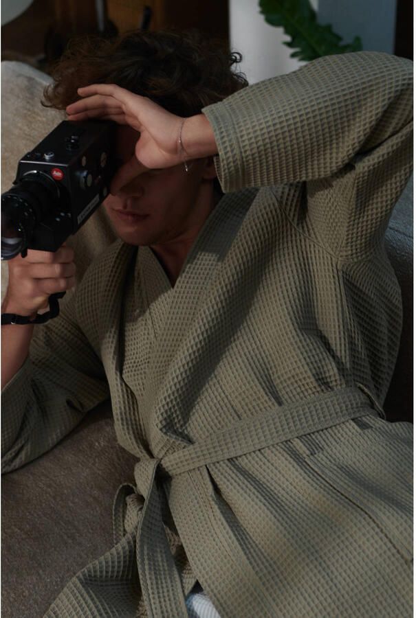 Vandyck unisex badjas Biarritz met wafelstructuur taupe - Foto 3