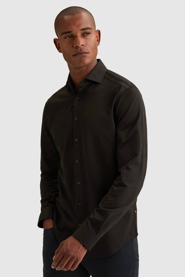 Vanguard Elevated Knit regular fit jersey oxford overhemd zwart
