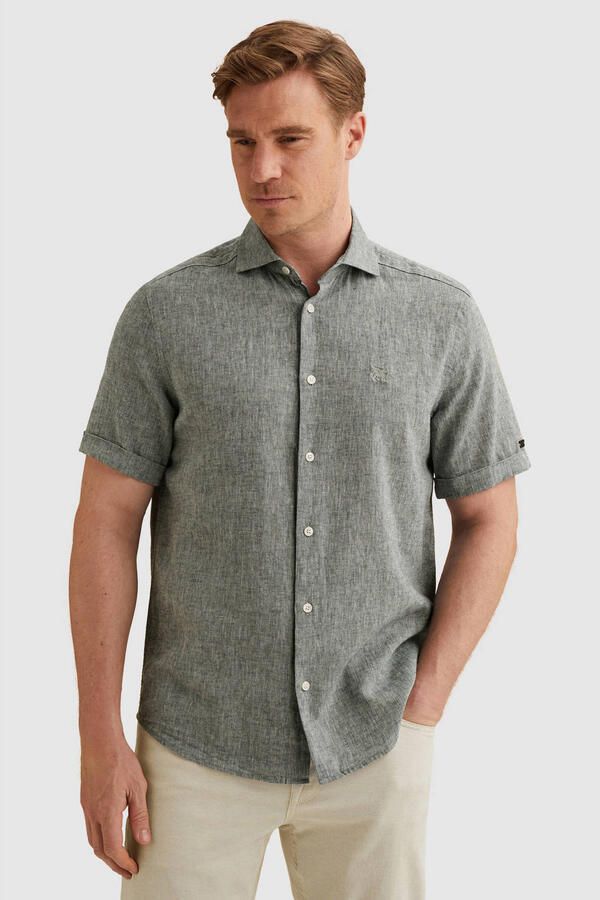 Vanguard Overhemd Korte Mouw Short Sleeve Overhemd Linnen Blend Lichtblauw