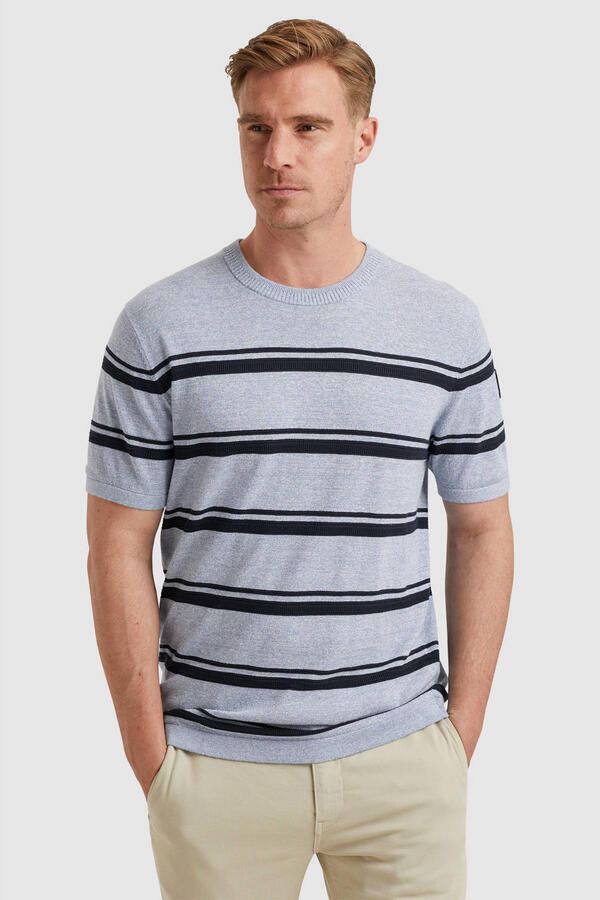 Vanguard Korte Mouw R-hals Katoen Linnen T-shirt Blue Heren