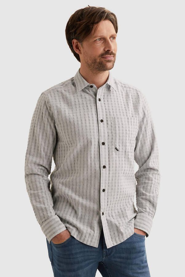 Vanguard regular gestreepte casual overhemd grijsblauw met textuur