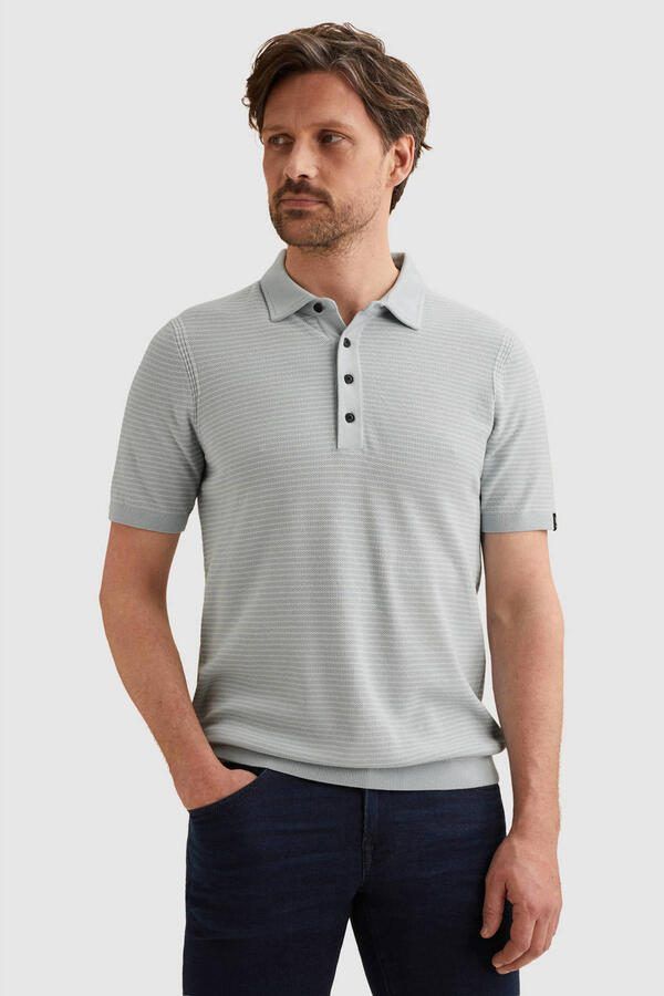 Vanguard regular gestreepte polo grijsblauw