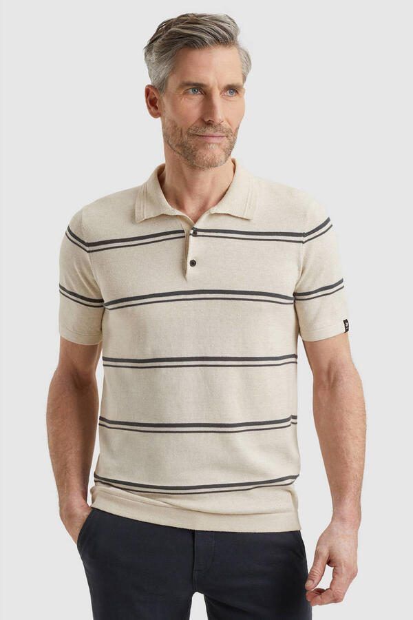 Vanguard regular gestreepte polo met linnen beige