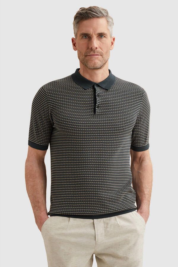 Vanguard Polo Shirt Korte Mouw Knitted Poloshirt Streep Navy