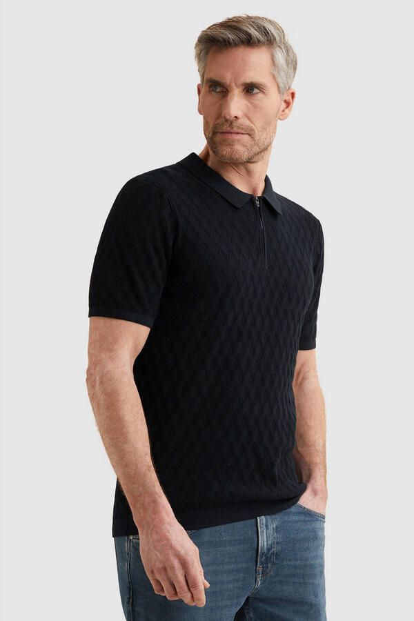 Vanguard Polo Shirt Korte Mouw Knitted Poloshirt Half-Zip Navy