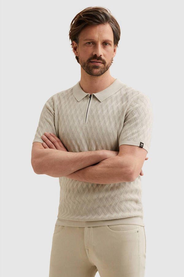 Vanguard T-shirt Knitted Poloshirt Half-Zip Ecru