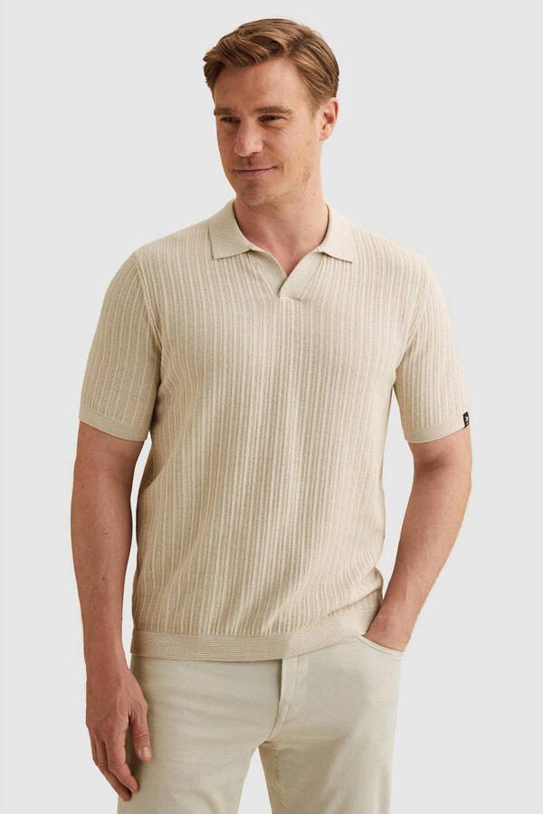 Vanguard regular polo met linnen gebreid beige