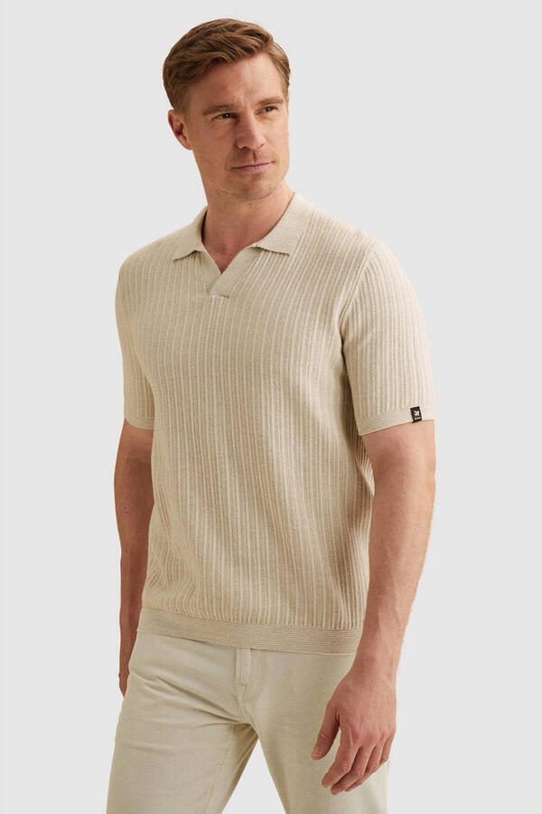 Vanguard regular polo met linnen gebreid beige - Foto 3