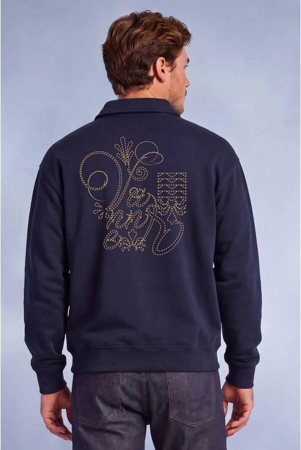 Vänner boxy trui met borduursels en backprint donkerblauw - Foto 2