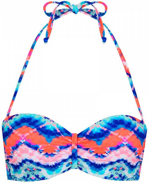 Venice Beach strapless bandeau bikinitop met all over print blauw roze